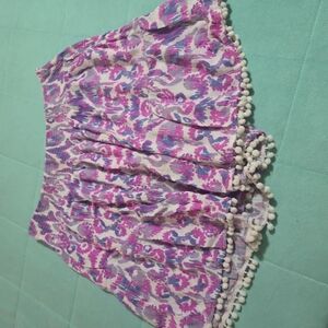 Lilly Pulitzer Skirt Medium Pink and Purple Patterned Skirt with Pom-Pom Trim